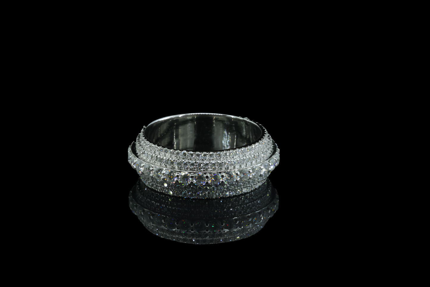 Radiant Triple Row Silver Diamond Ring - Luxurious Elegance