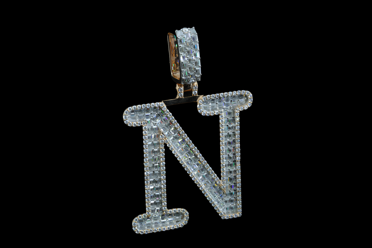 Silver Moissanite Diamond Pendant - Sophisticated 'N' Alphabet Design