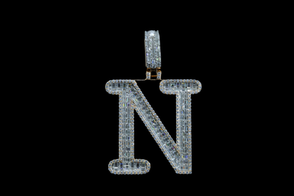 Silver Moissanite Diamond Pendant - Sophisticated 'N' Alphabet Design