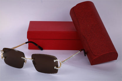 Brown Shades Vvs Diamond Rimless Sunglasses