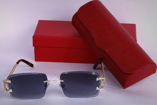 Navy Blue Shade Yellow Gold Plated Vvs Diamond Sunglasses