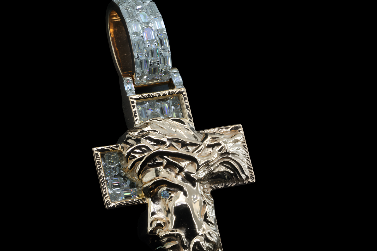 Sterling Silver Jesus Pendant with Moissanite Diamond