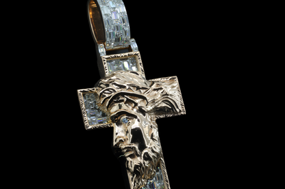 Sterling Silver Jesus Pendant with Moissanite Diamond