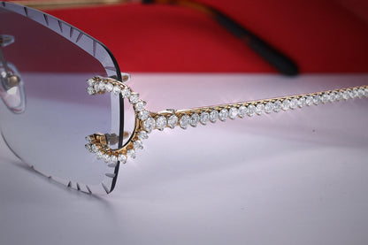 Rimless Designer Shade Yellow Gold Plated Vvs Diamond Sunglasses