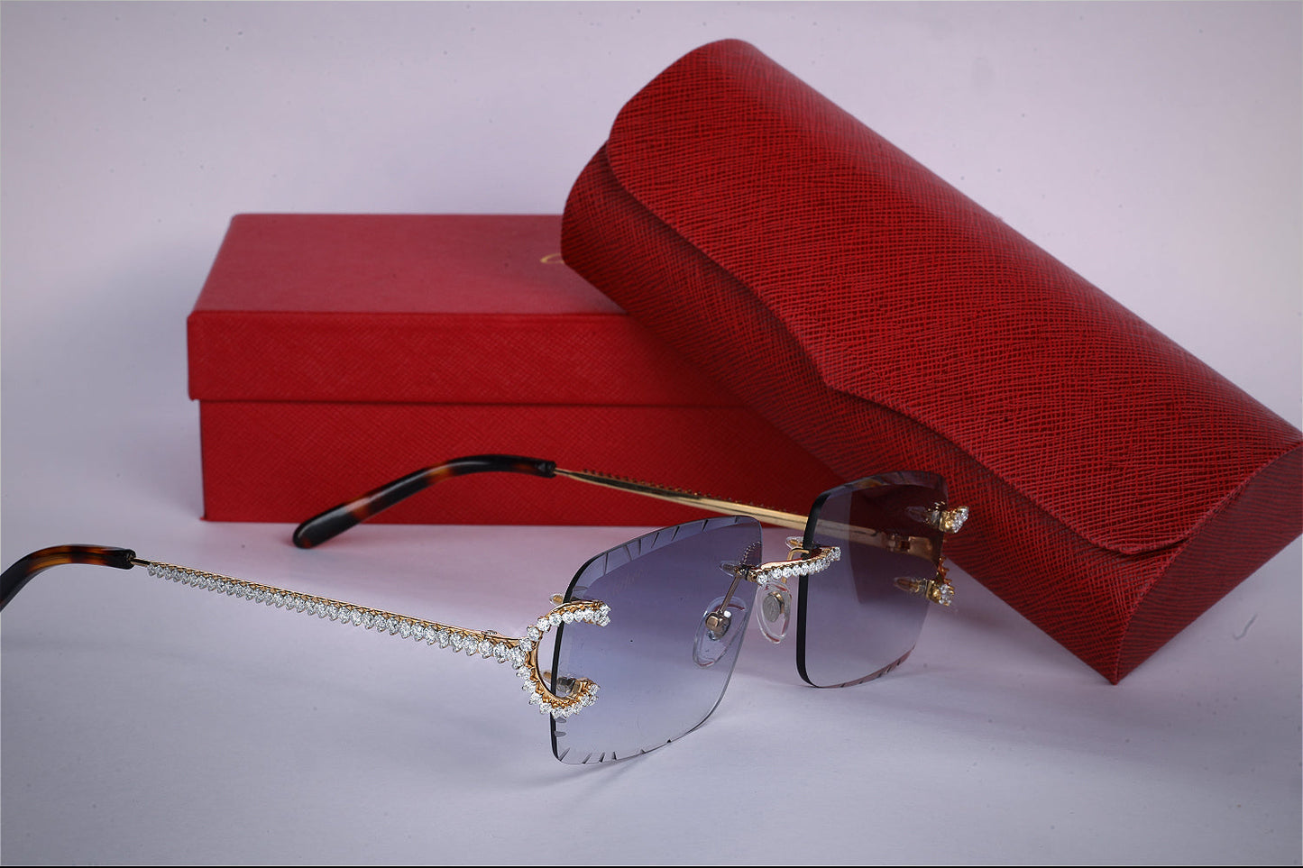 Rimless Designer Shade Yellow Gold Plated Vvs Diamond Sunglasses