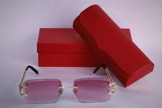 Pink Shade Rimless Vvs Diamond Sunglasses