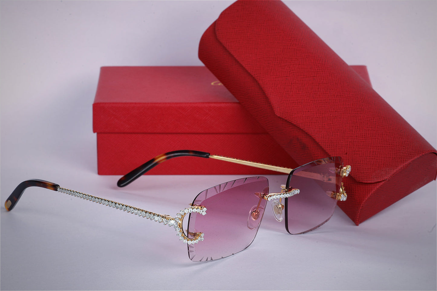 Pink Shade Rimless Vvs Diamond Sunglasses