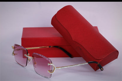 Pink Shade Rimless Vvs Diamond Sunglasses