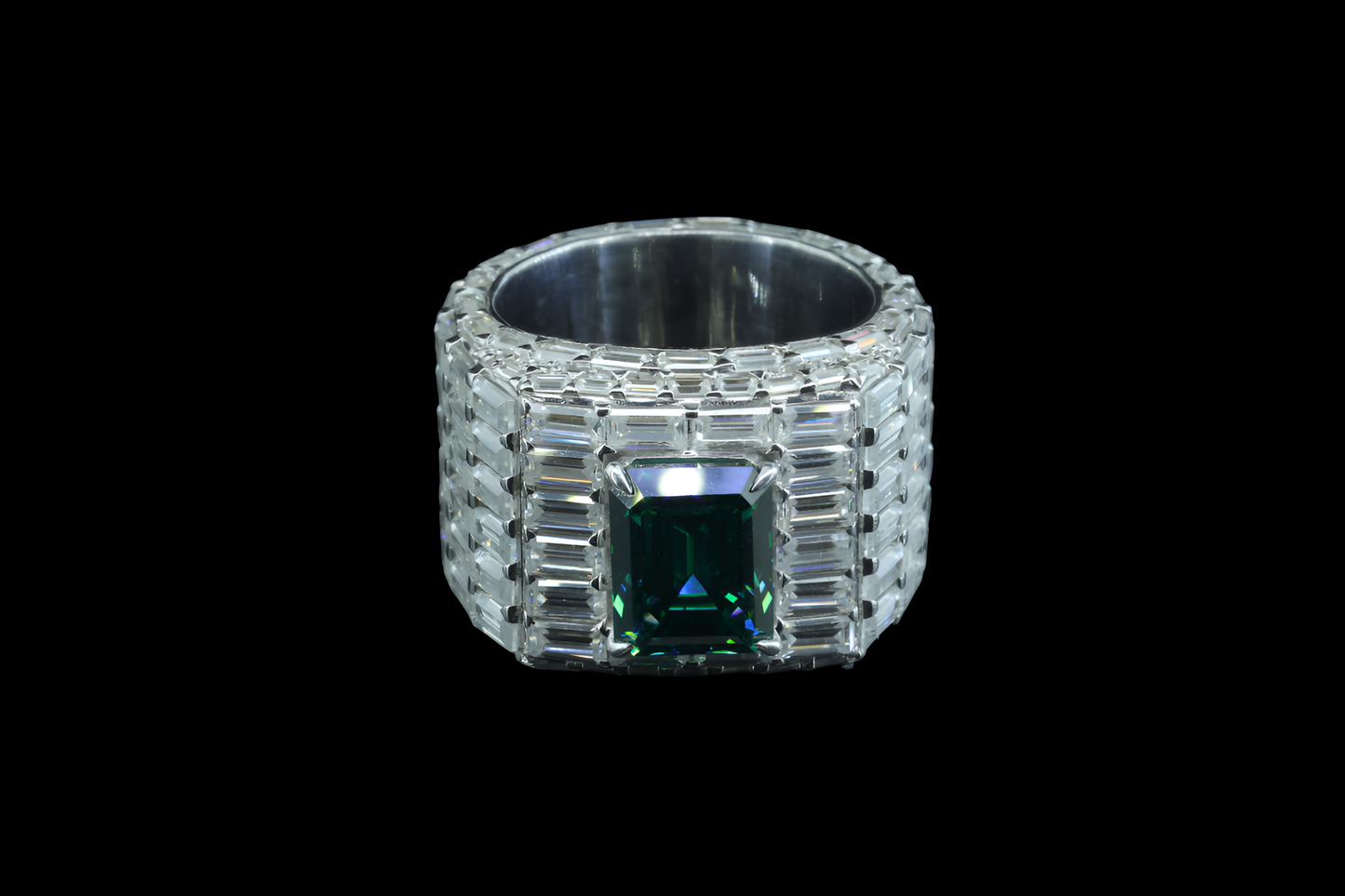 Moissanite Ring with Green Center Stone - Elegant Diamond Jewelry