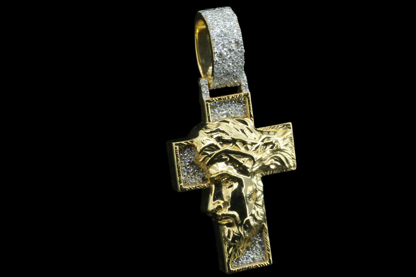 Sterling Yellow Gold Jesus Pendant with Moissanite Diamond