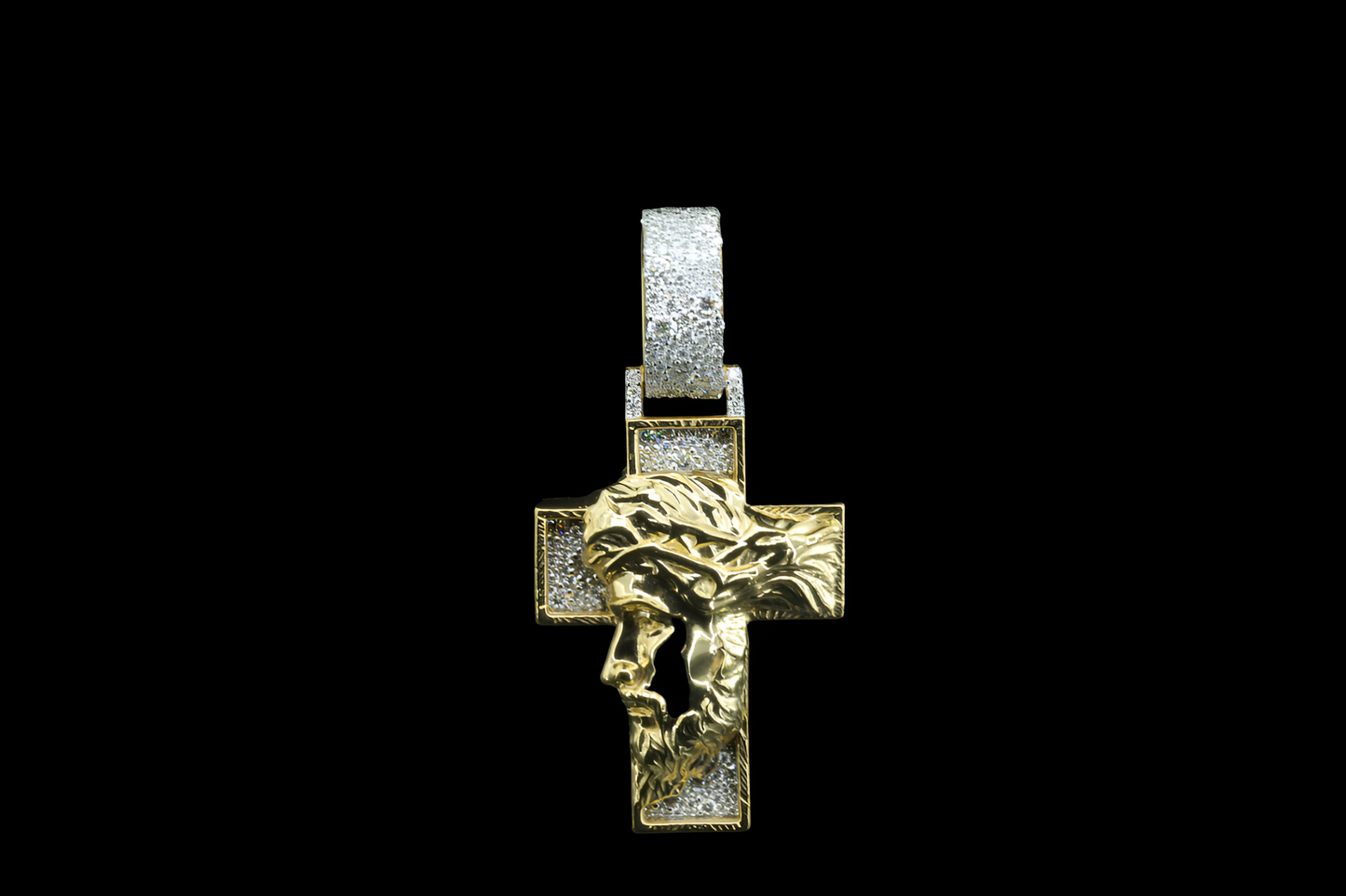 Sterling Yellow Gold Jesus Pendant with Moissanite Diamond