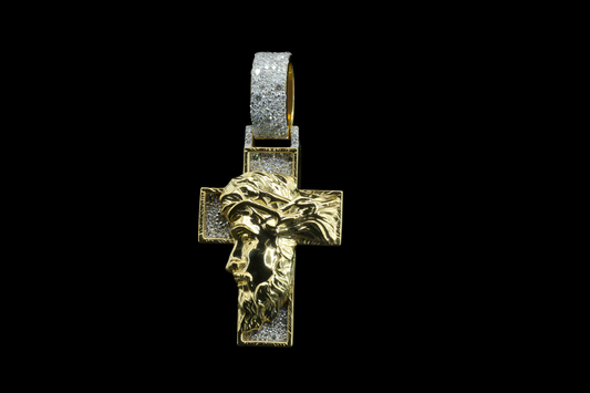 Sterling Yellow Gold Jesus Pendant with Moissanite Diamond