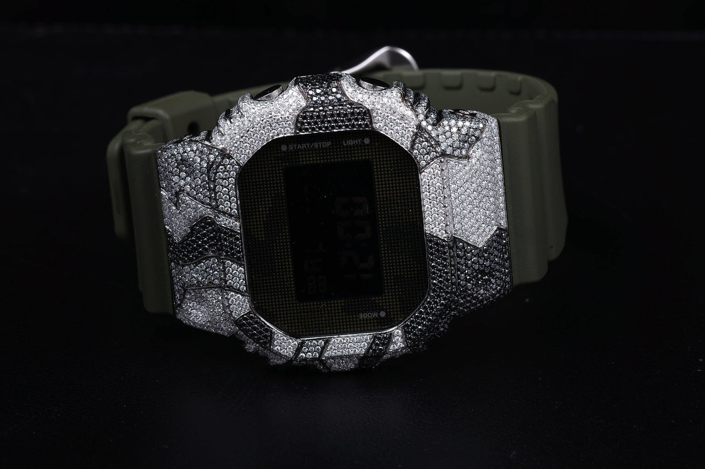 Green Rubber Strap Digital Dial Diamond Watches