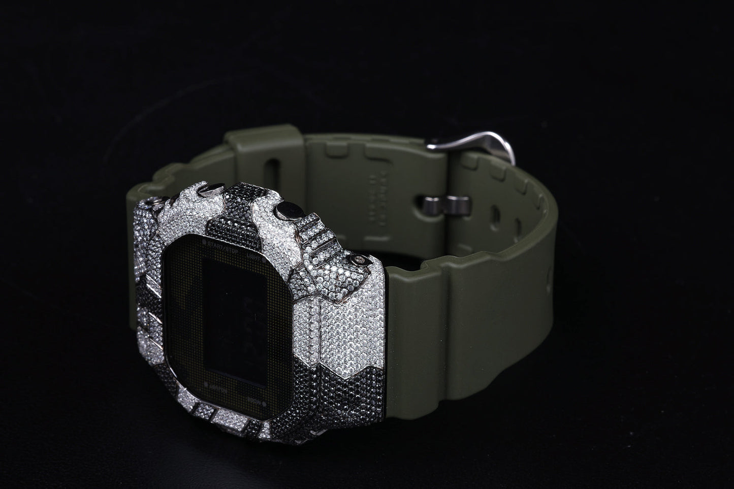 Green Rubber Strap Digital Dial Diamond Watches