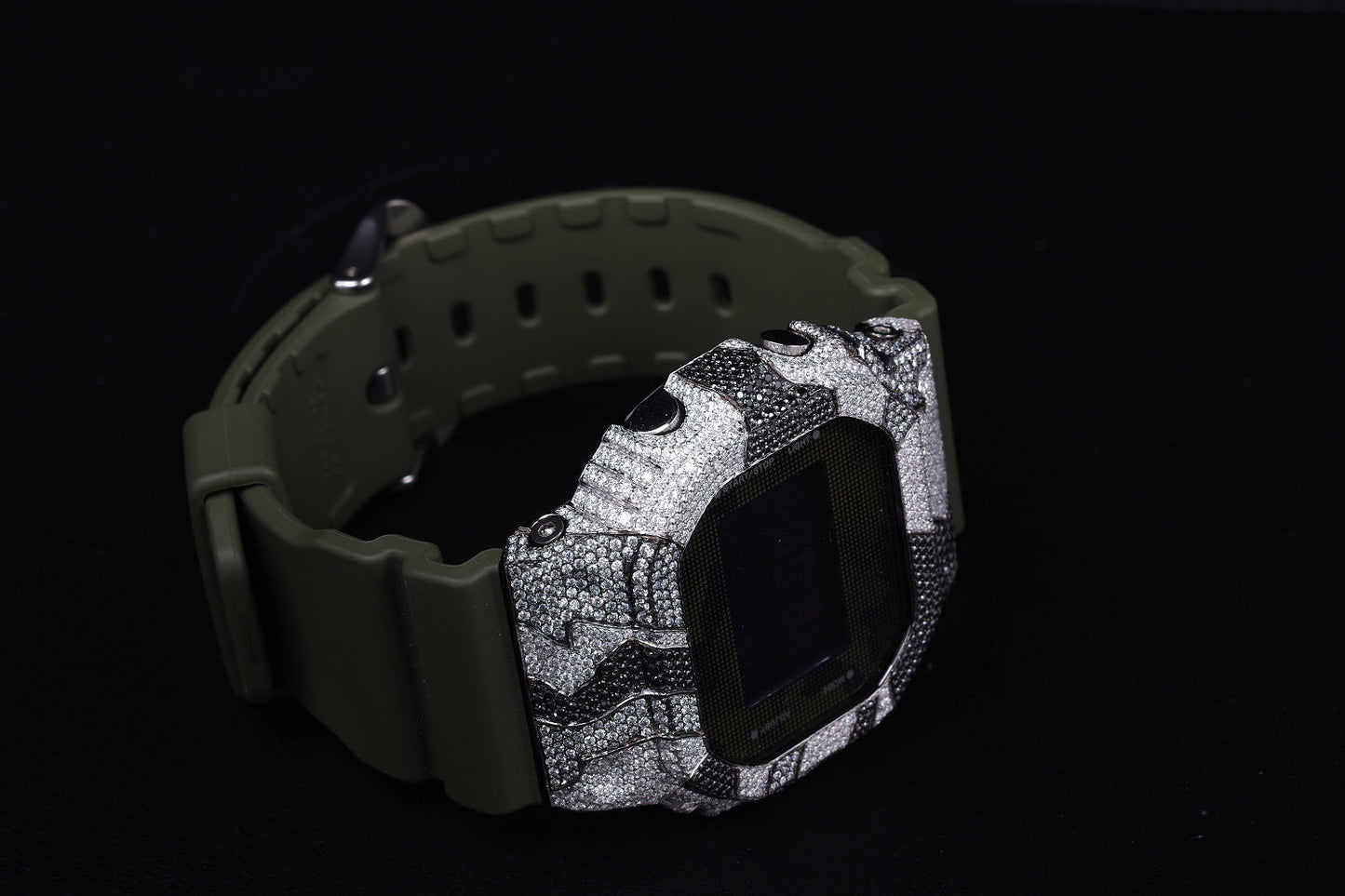 Green Rubber Strap Digital Dial Diamond Watches