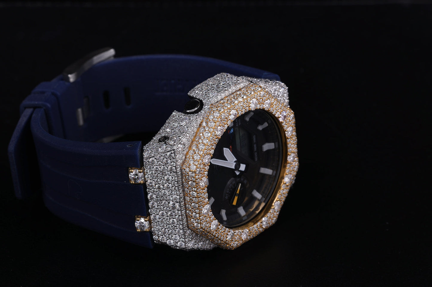 Rubber Strap Two Tone Plated Diamond Watches