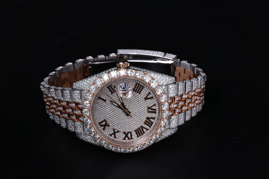 38MM Rose & White Gold Plated Diamond Watch