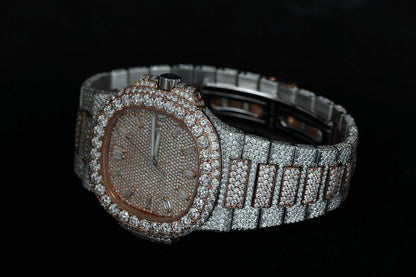 Square Dial Two Tone Vvs Diamond Watch