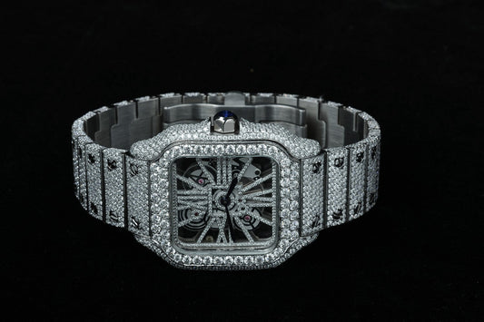 Luxury Skeleton Automatic Movement Watch with VVS Diamonds